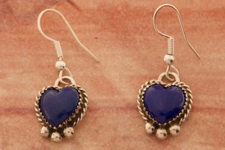 Native American Jewelry Genuine Blue Lapis Sterling Silver Heart Earrings